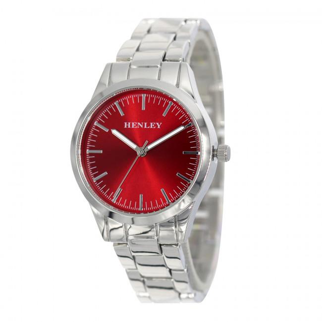 Henley Ladies Sunray Red Dial & Silver Bracelet Watch H07329.10
