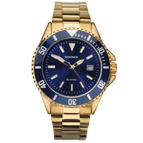 Sekonda Mens Blue Dial Analogue Display and Gold Plated Bracelet Watch 1516
