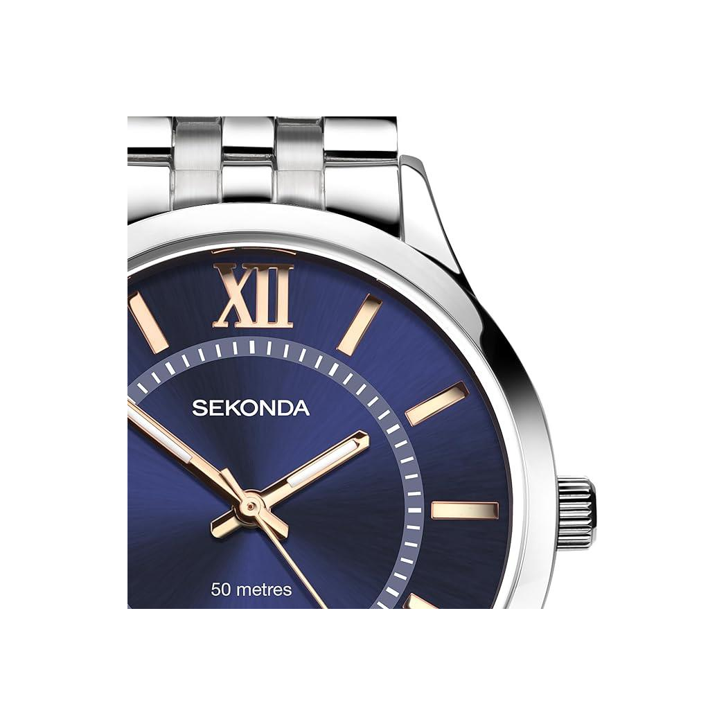 Sekonda Mens Dated Round Blue Dial Stainless Steel Bracelet Watch 1197