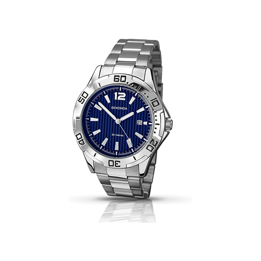 Sekonda Mens Dated Blue Face Stainless Steel Bracelet Watch 1170