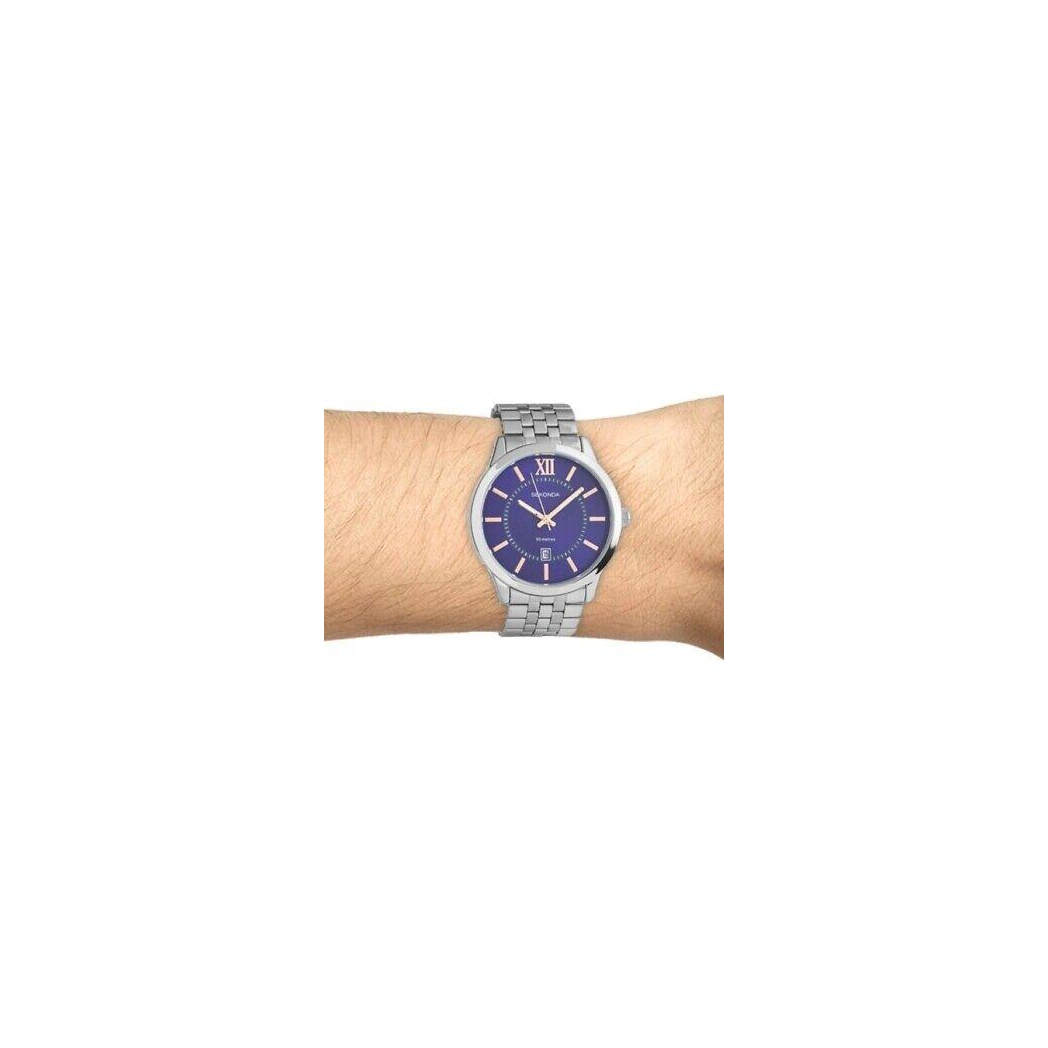 Sekonda Mens Dated Round Blue Dial Stainless Steel Bracelet Watch 1197