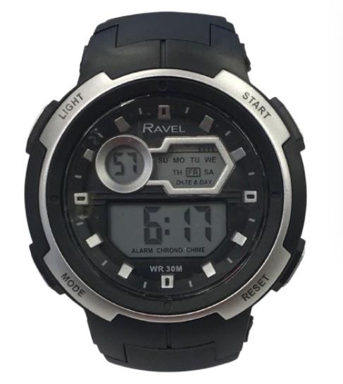 Ravel Mens 3ATM Digital Sports Silver/Black Watch RDG.14.40