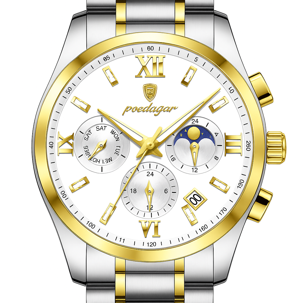 44mm Men's Chronograph Gold White Watch