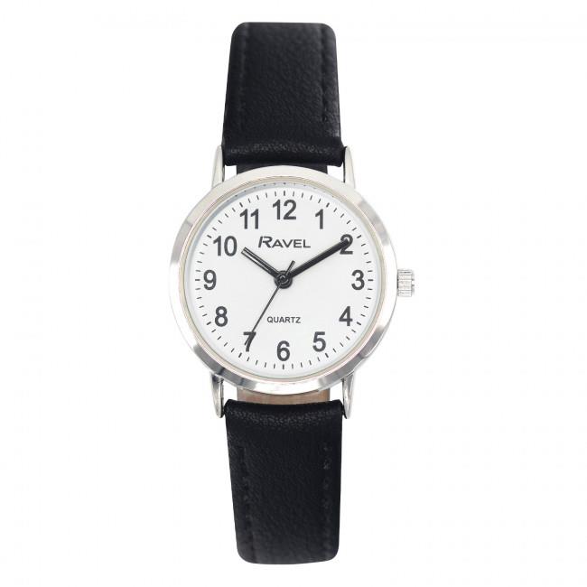 Ravel Ladies Basic White/Silver Dial Black Leather Strap Watch R0129.20.2