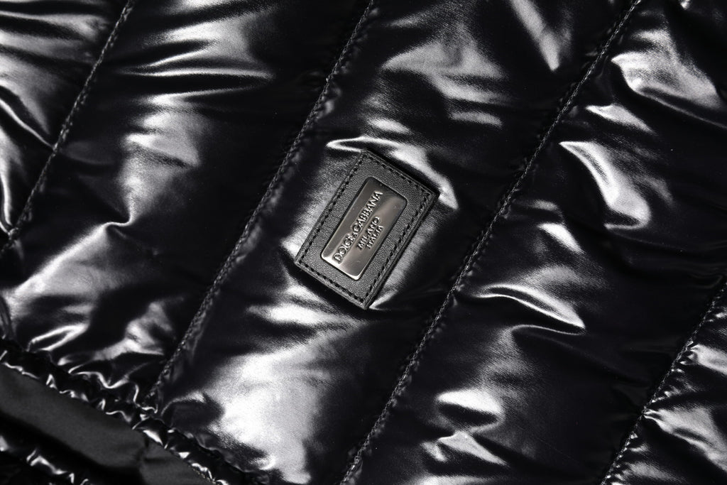 Dolce & Gabbana Black Logo Plaque Full Zip Puffer Jacket