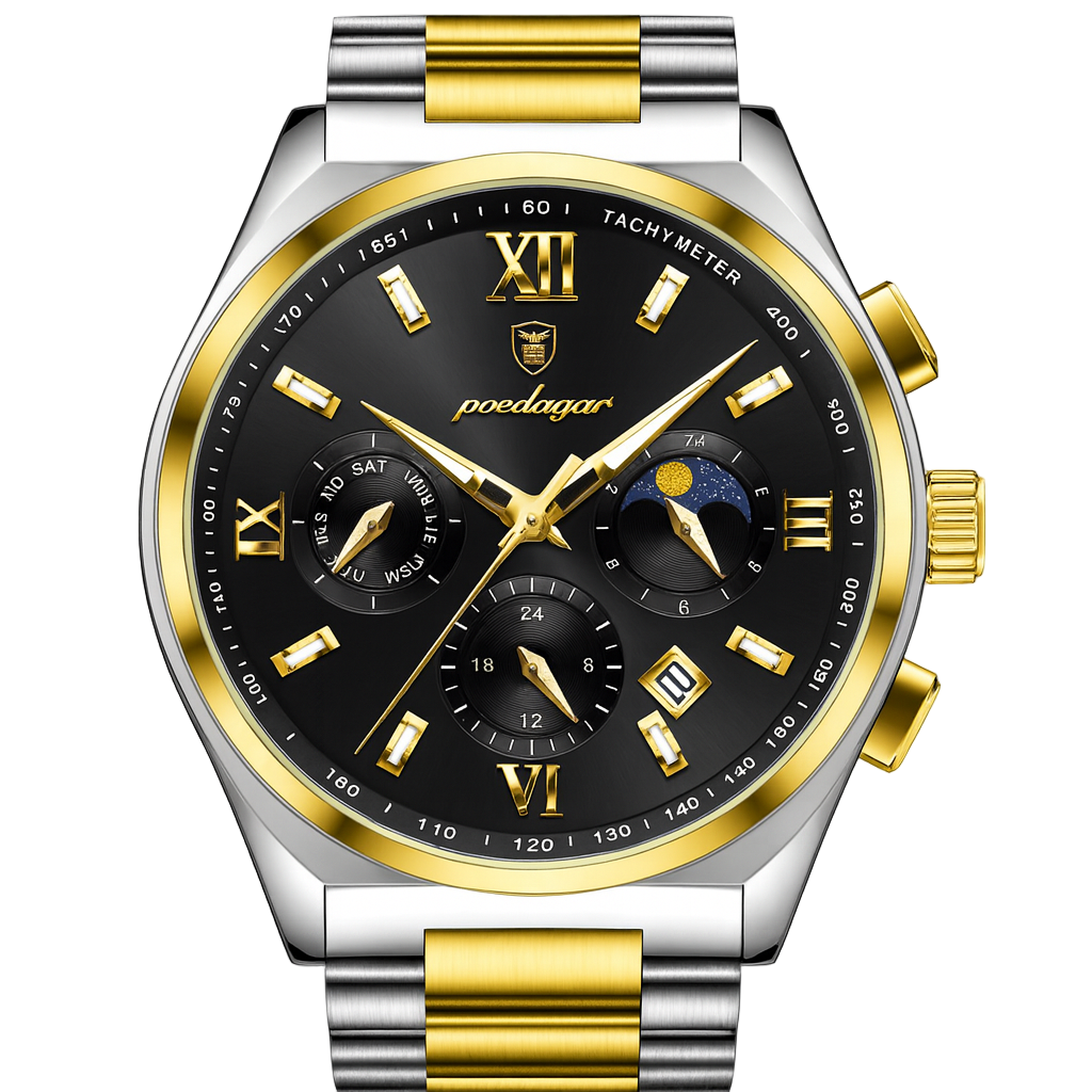 44mm Men's Chronograph Gold Black Watch