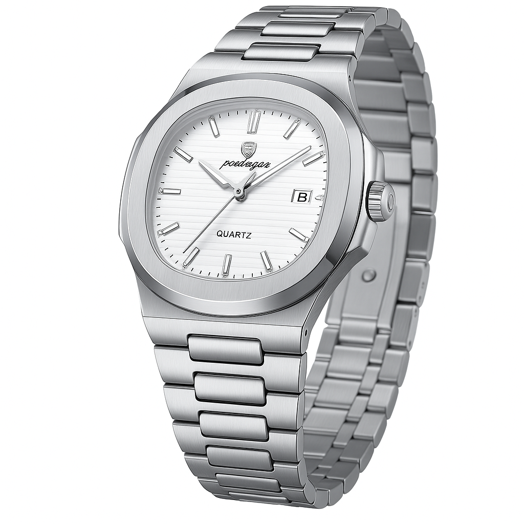 44mm Square Men's Silver White Watch