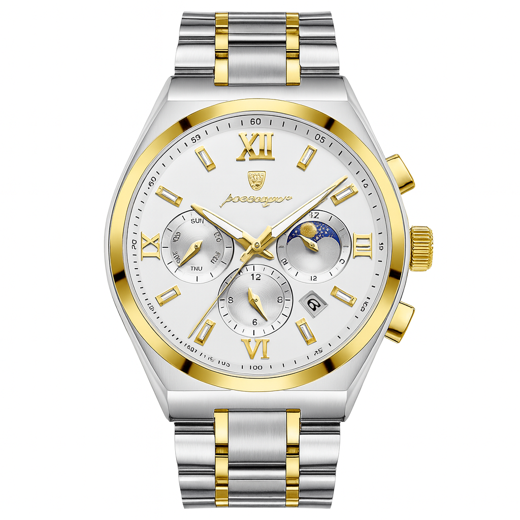 44mm Men's Chronograph Gold White Watch