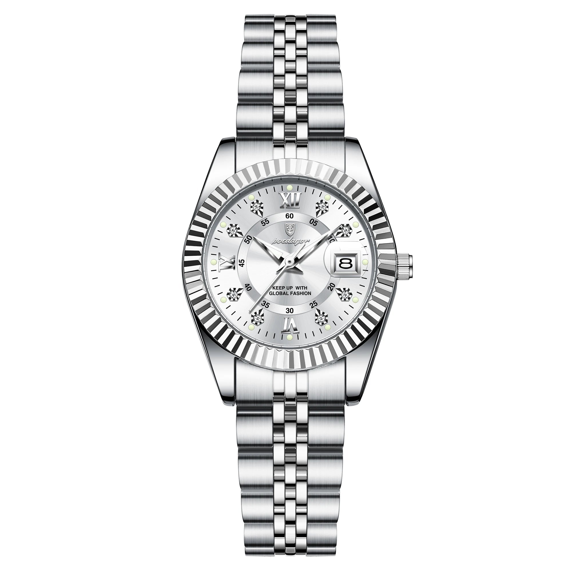 28mm Date Women's Silver White Watch