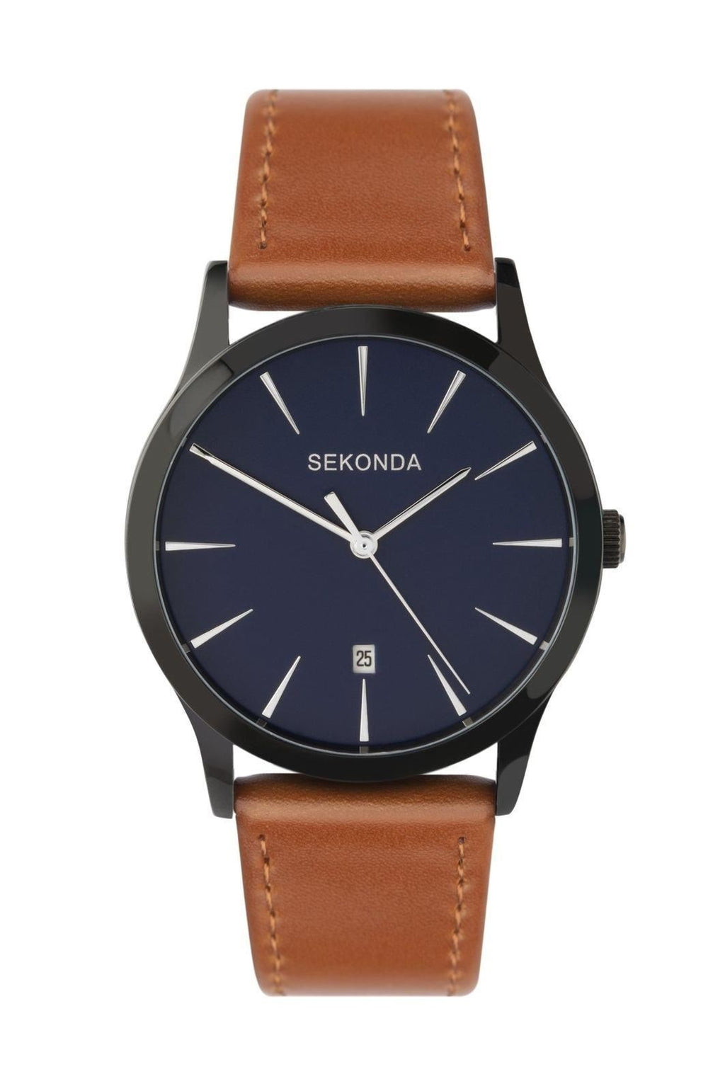 Sekonda Mens Quartz Dated Blue Dial Brown Leather Strap Watch 1514