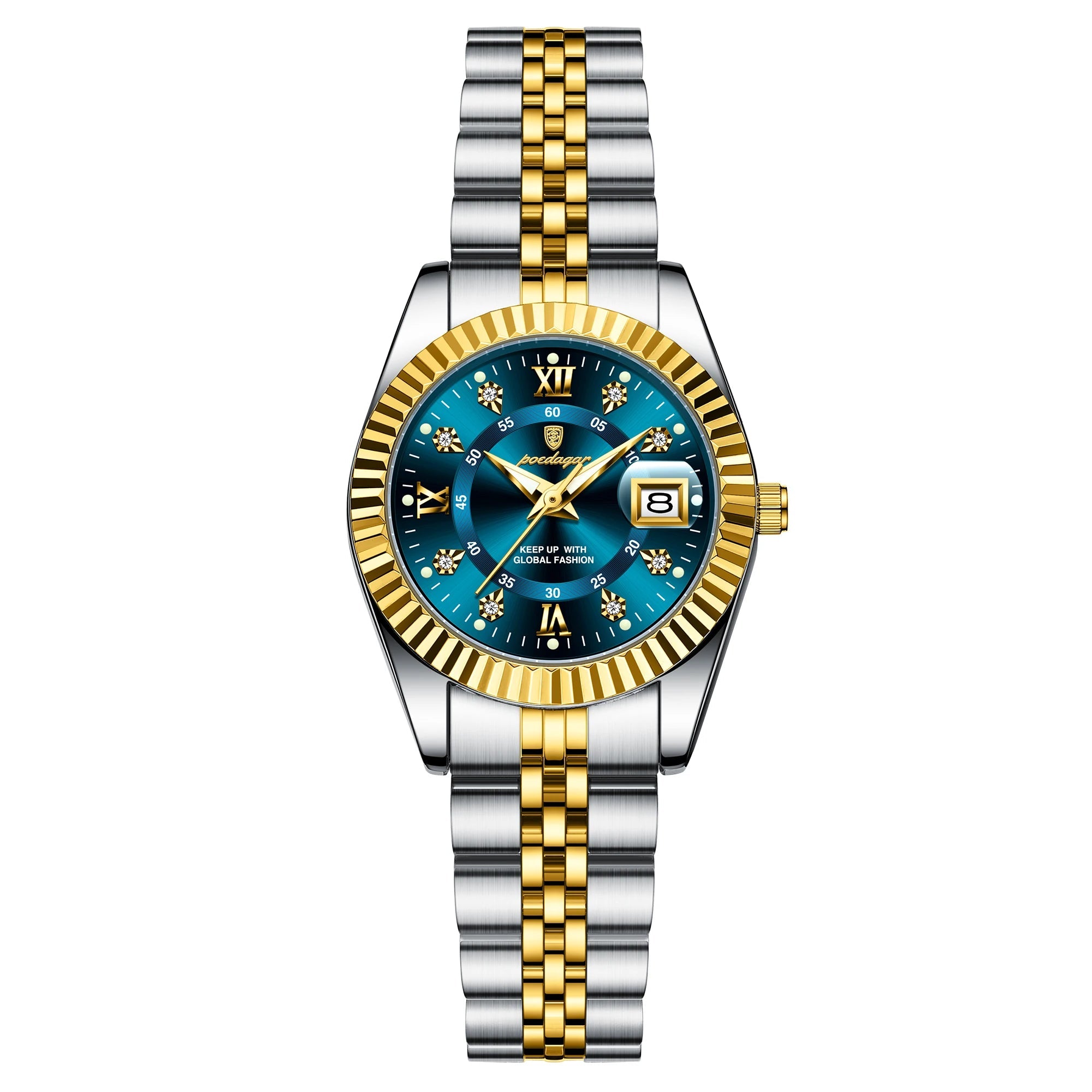 28mm Date Women's Gold Blue Watch