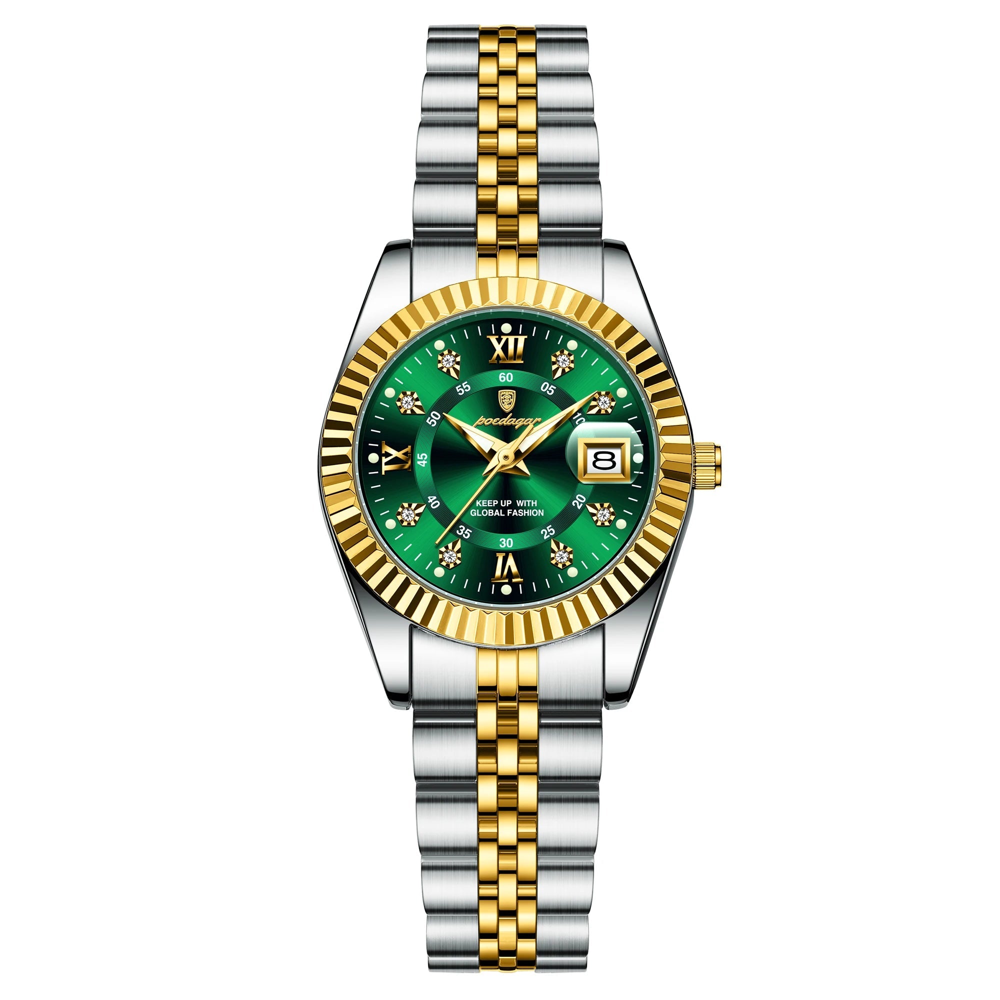 28mm Date Women's Gold Green Watch