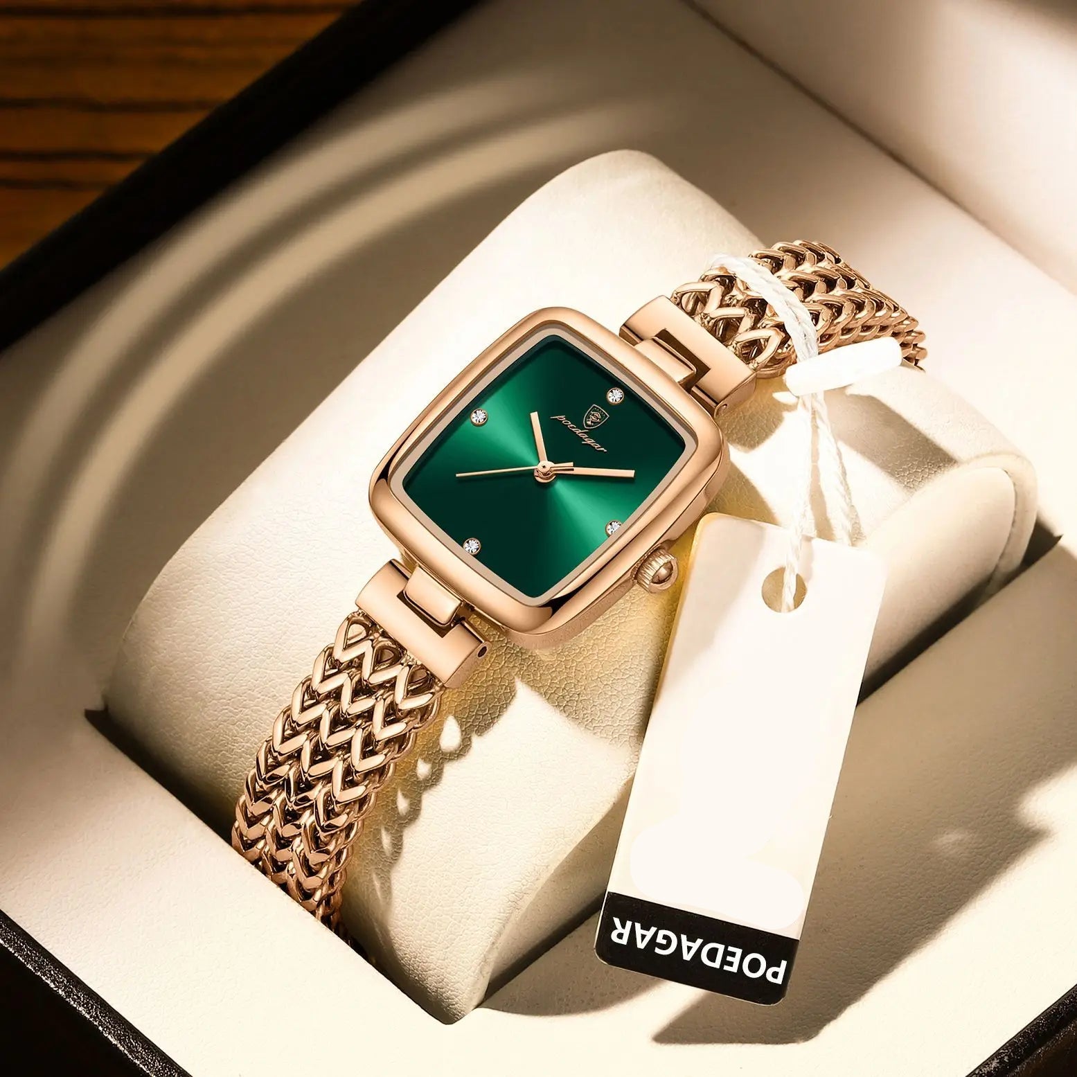Women's Square Rose Gold Green Watch