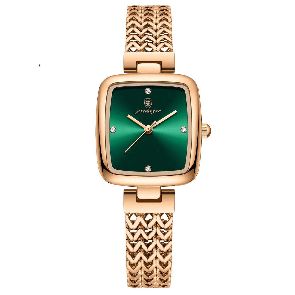 Women's Square Rose Gold Green Watch