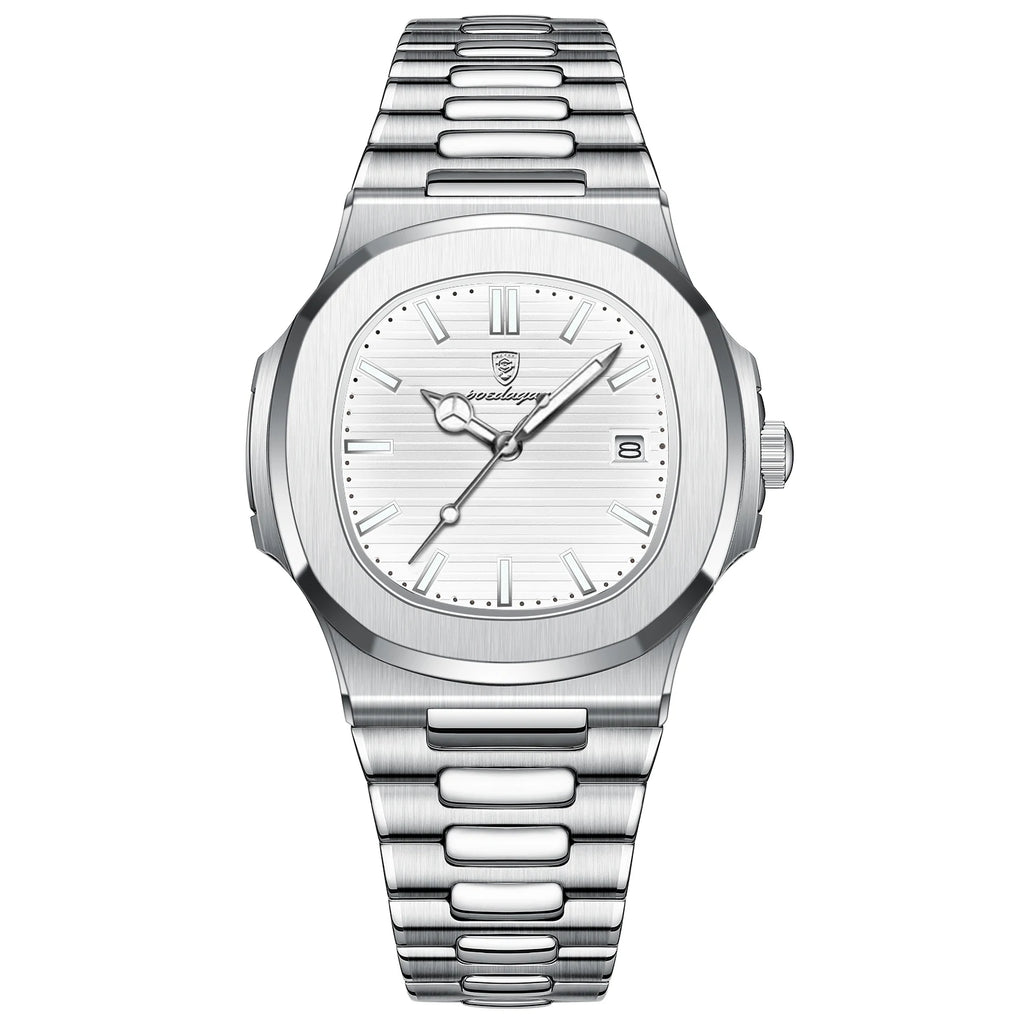 44mm Square Men's Silver White Watch