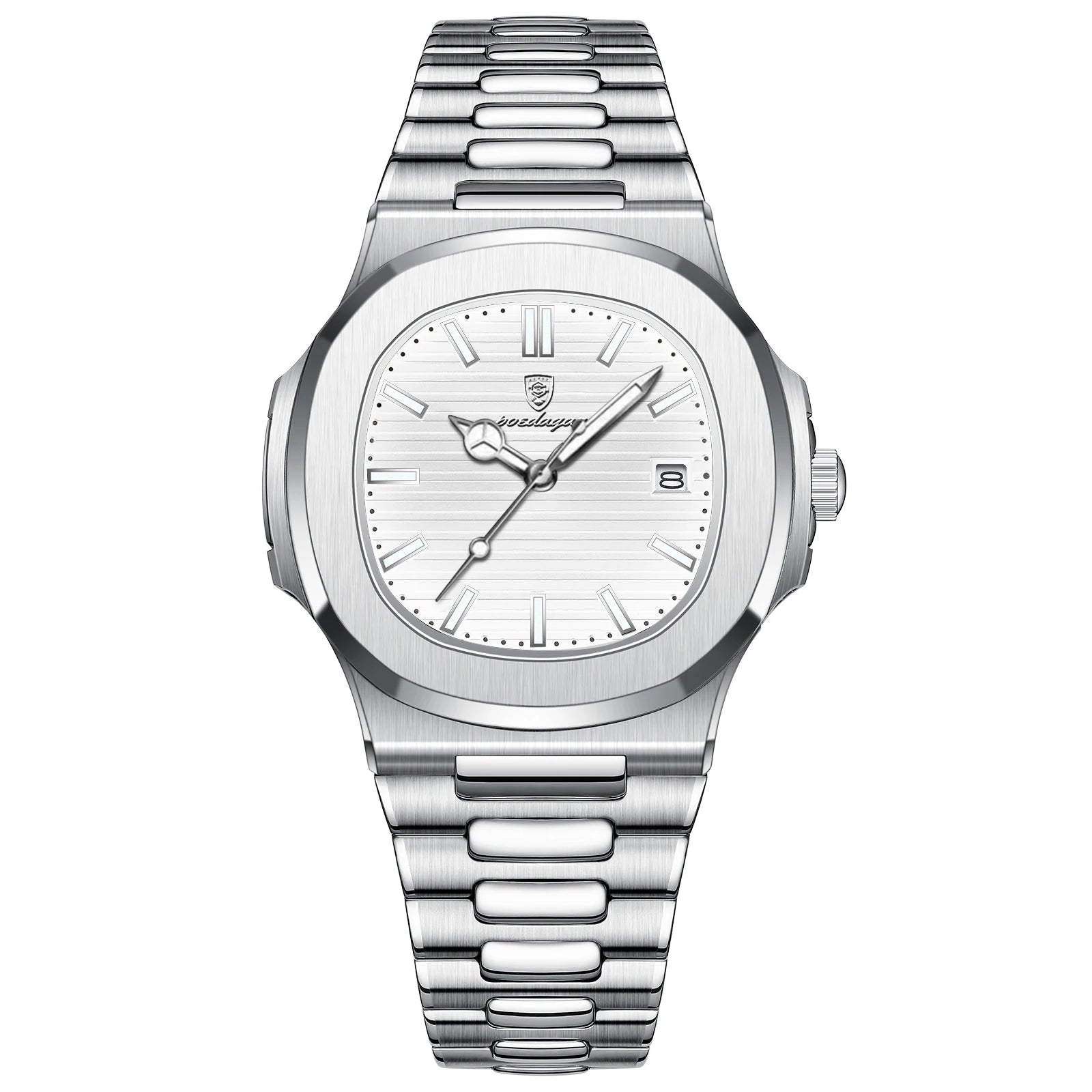 44mm Square Men's Silver White Watch