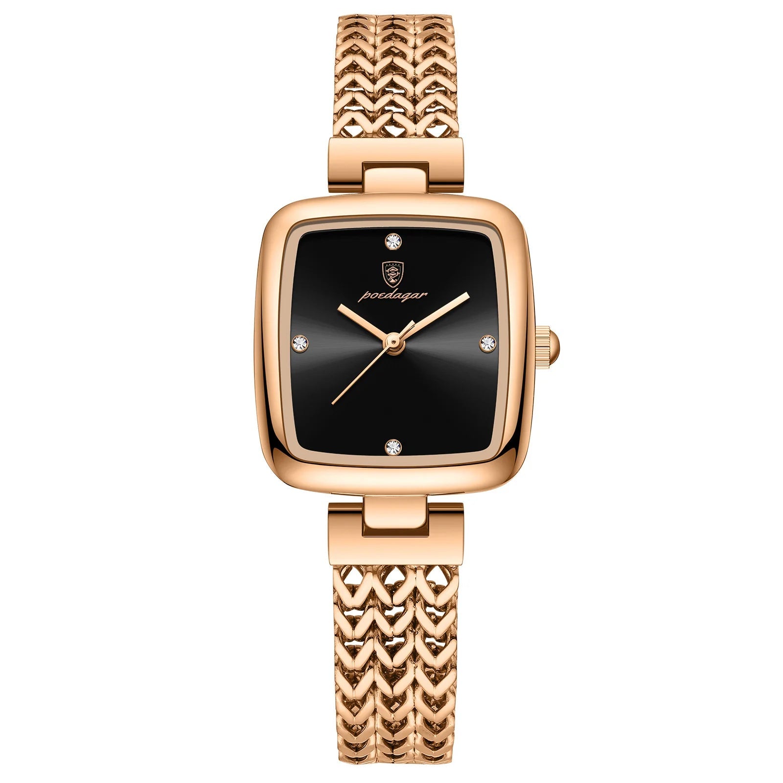 Women's Square Rose Gold Black Watch