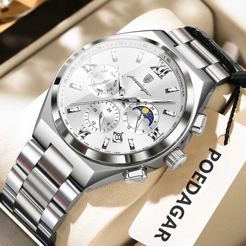 44mm Men's Chronograph Silver White Watch