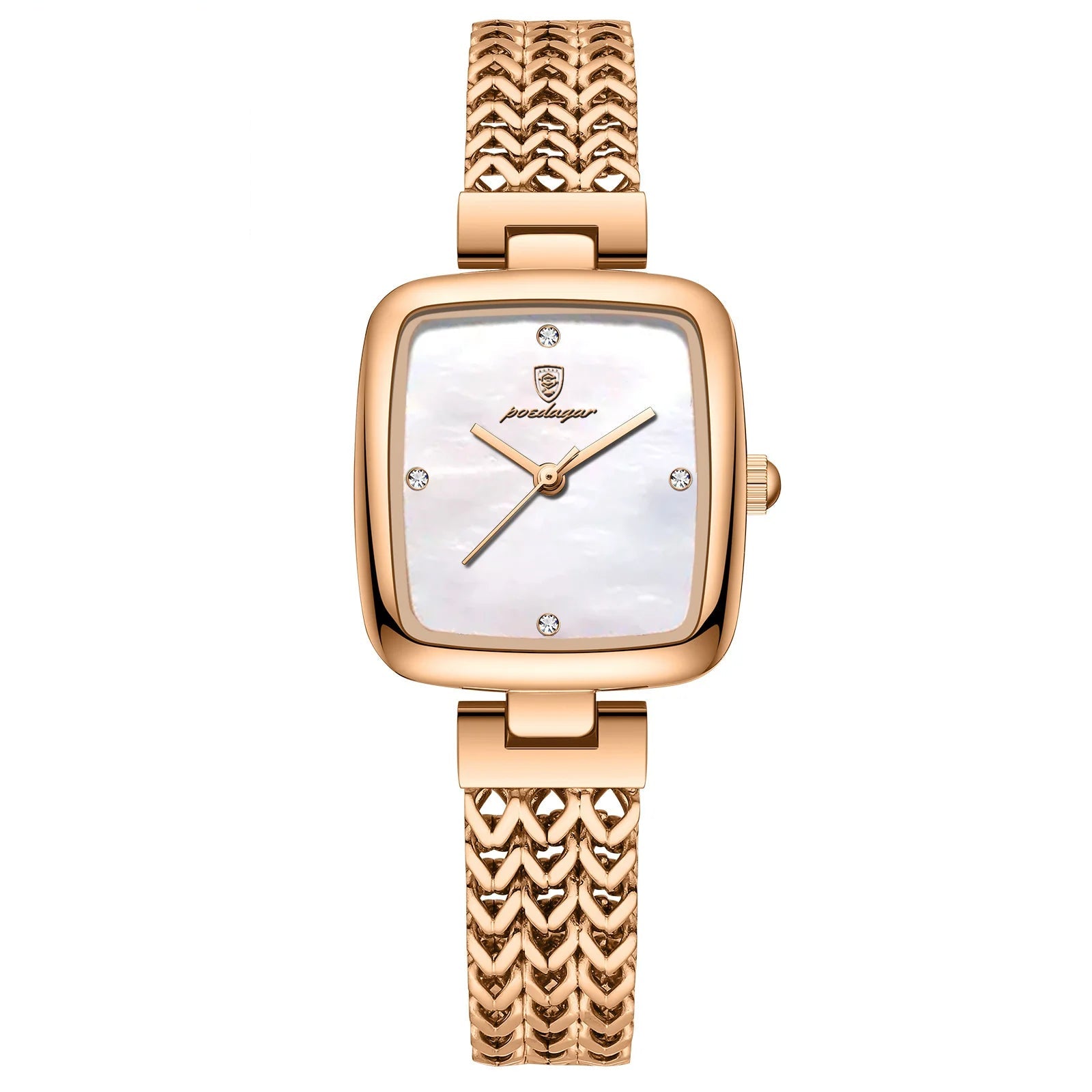 Women's Square Rose Gold White Watch