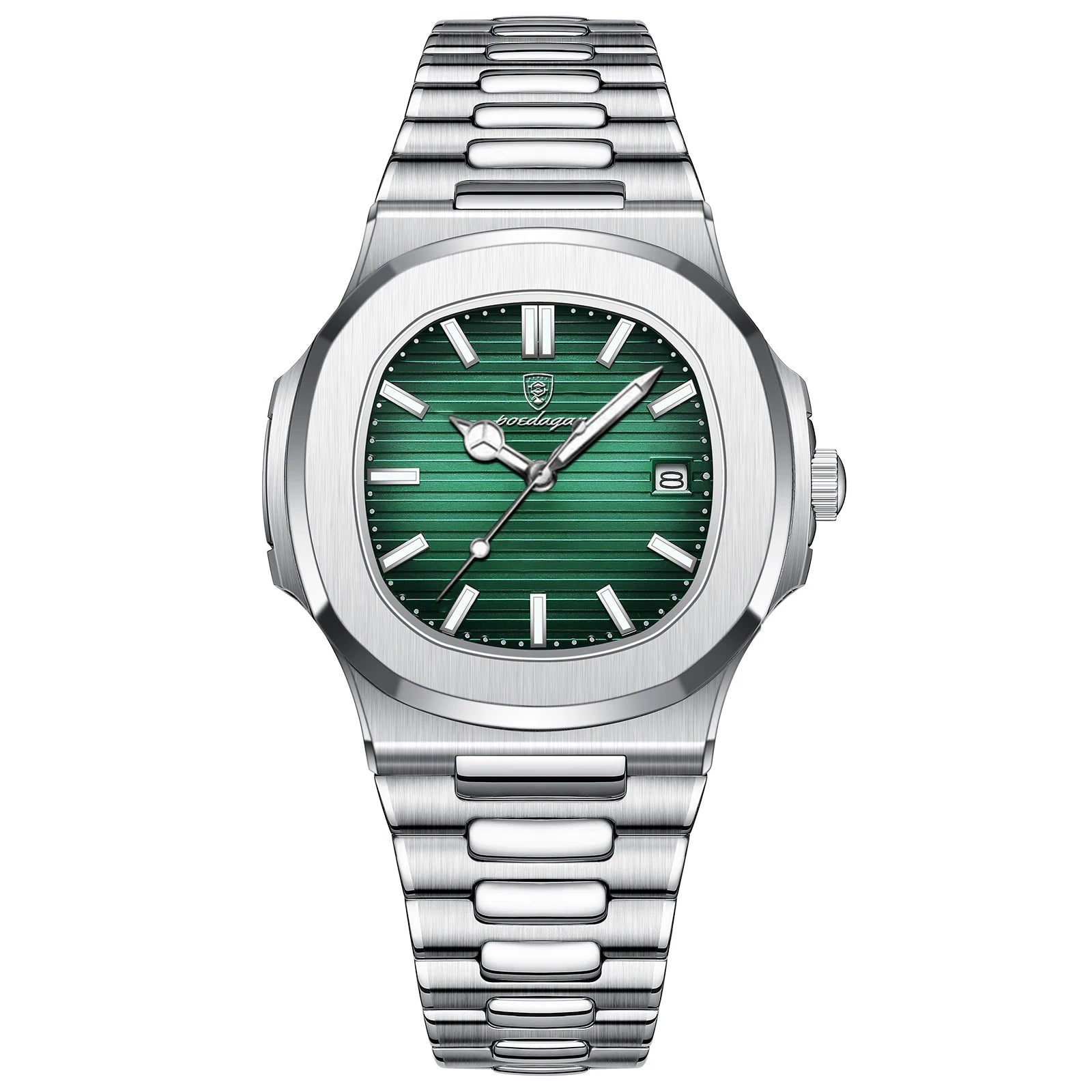 44mm Square Men's Silver Green Watch