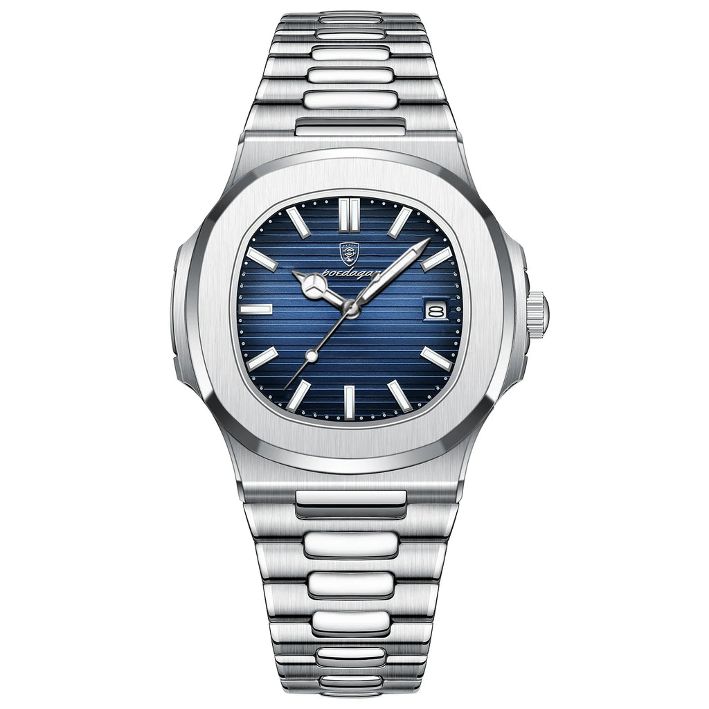 44mm Square Men's Silver Blue Watch