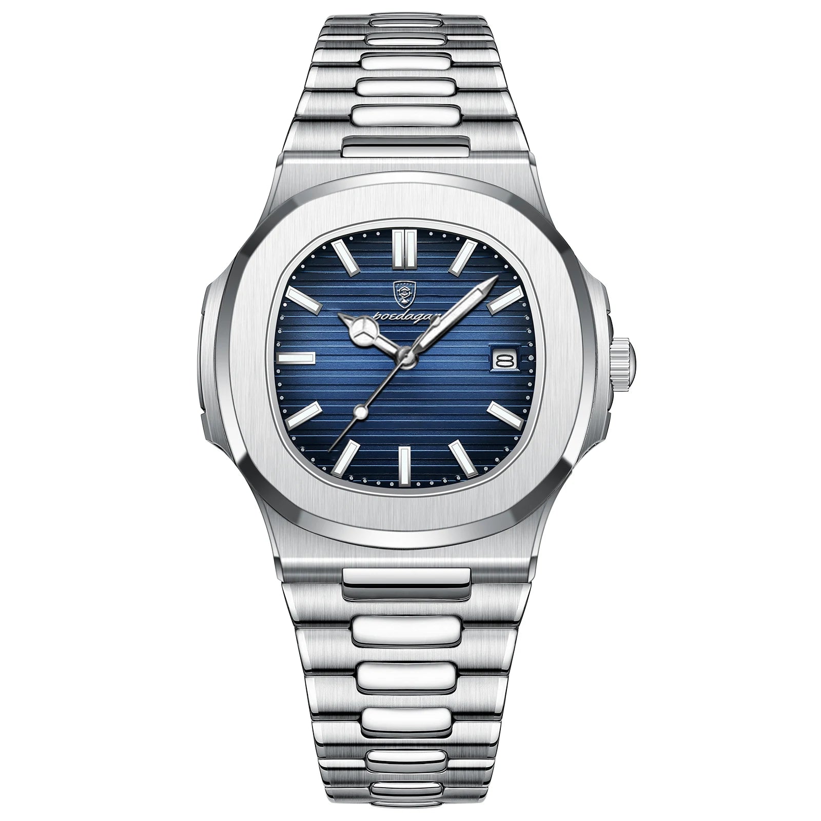 44mm Square Men's Silver Blue Watch