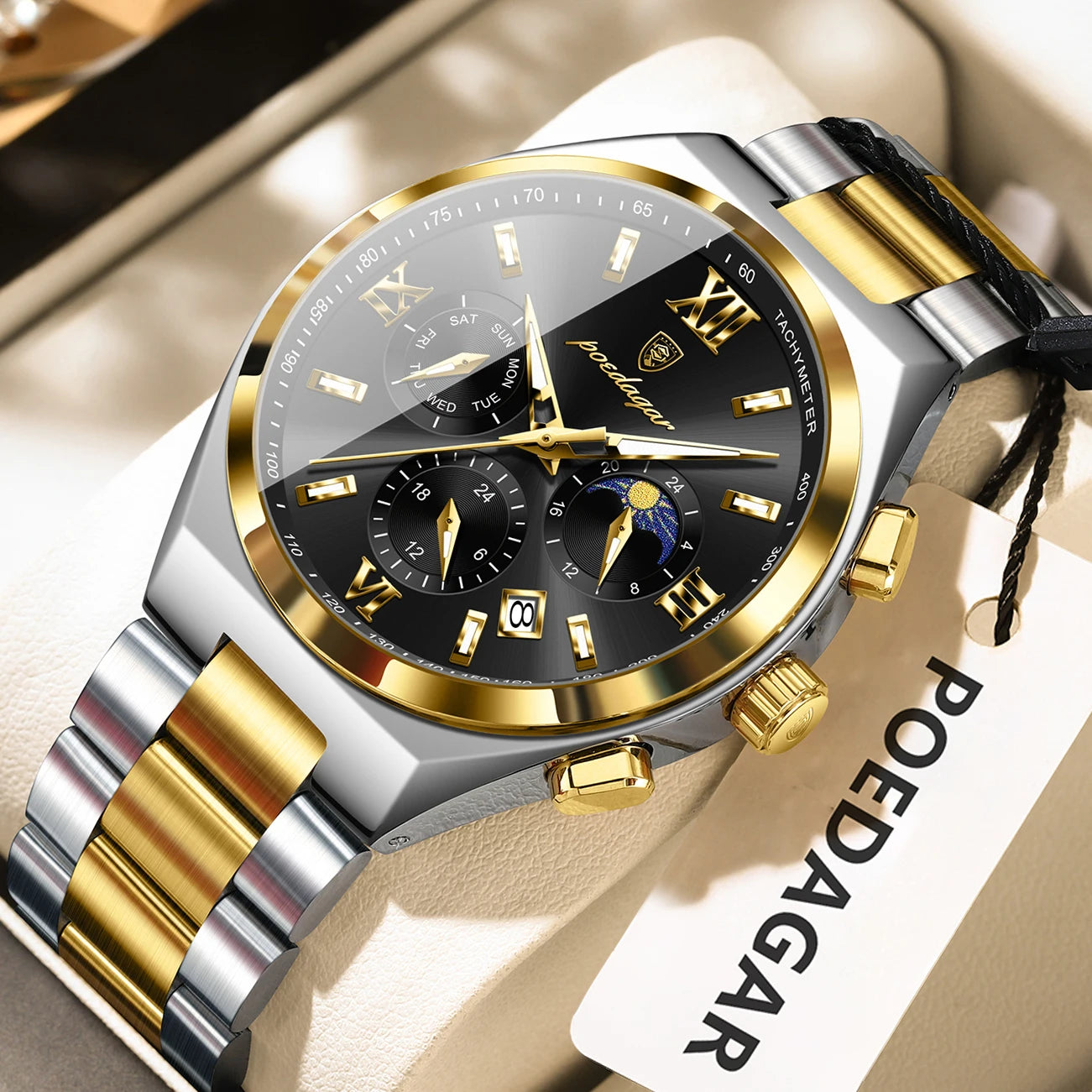 44mm Men's Chronograph Gold Black Watch