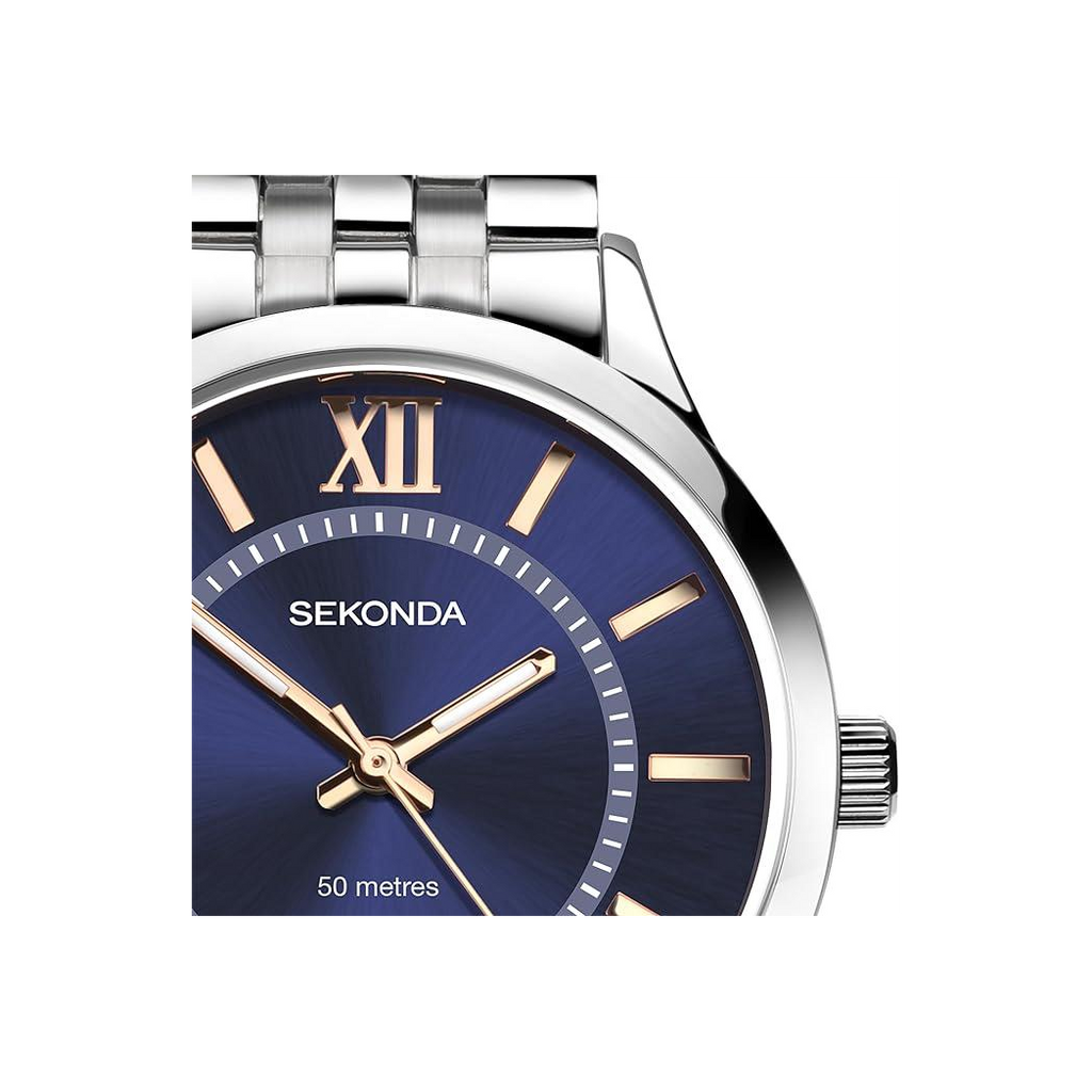 Sekonda Mens Dated Round Blue Dial Stainless Steel Bracelet Watch 1197