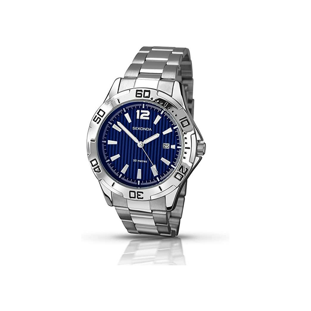 Sekonda Mens Dated Blue Face Stainless Steel Bracelet Watch 1170
