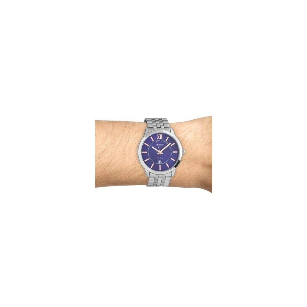 Sekonda Mens Dated Round Blue Dial Stainless Steel Bracelet Watch 1197